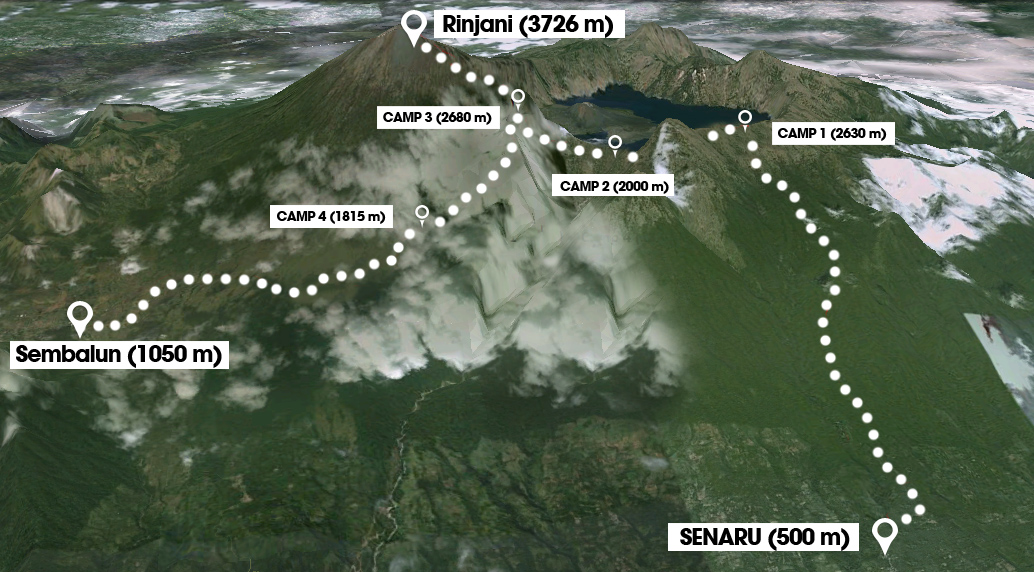 Carte ascension Volcan Rinjani