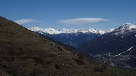 Vallée de la Guisane avec Pic de Rochebrune, Grand Peygu et sommet de Crête des Granges et à droite le Prorel