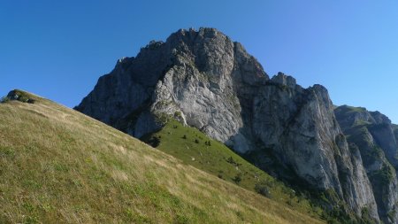 Vu de la croupe herbeuse de l’Aup, le versant nord de la Montagne de Faraut.