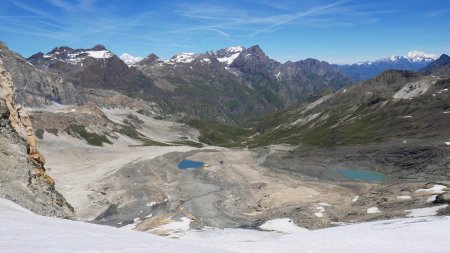 Du col sans nom sur la frontière (3120m environ), vue sur le Val di Rhêmes et le ghiacciaio del Fond.