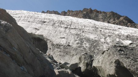 Au bord du glacier, sur sa rive droite.
