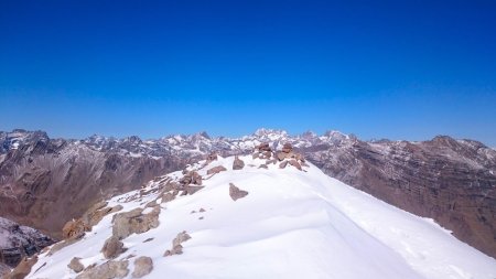 Du sommet du Grand Pinier : au nord, en arrière plan : les hautes cimes des Écrins