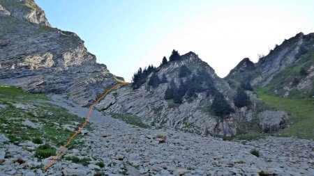 Le petit passage vers le Golet de la Trouye et le pied de l’arête du Mont Charvin