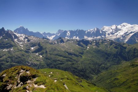 Vue du sommet sur Pormenaz et la chaine du Mont Blanc