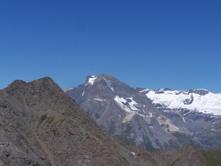 Vue sur la pointe de Cugne, les Dômes de la Vanoise et la dent Parrachée.