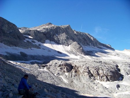 Pointe Sommeiller et le pauvre reste du glacier homonyme.