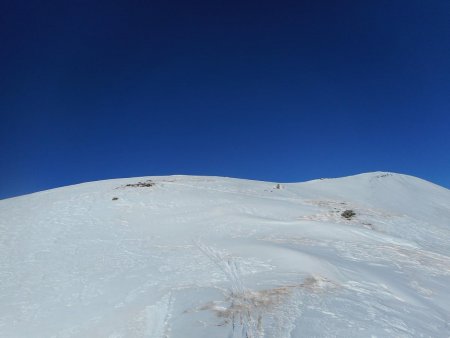 Montée à Tête Dure : l’arrivée sur la crête, le sommet est à porté de skis.