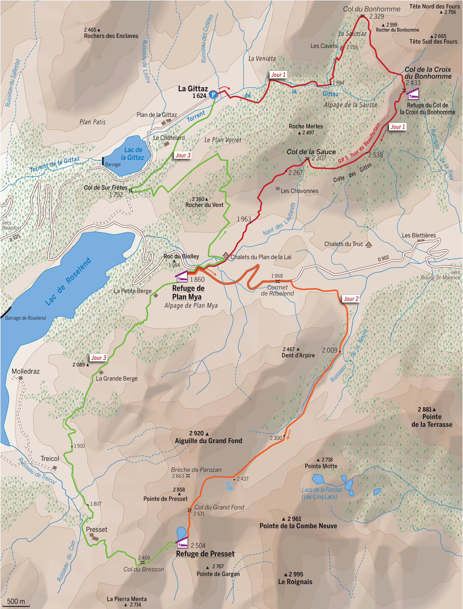 Carte du tour du Mont Blanc en ski de rando