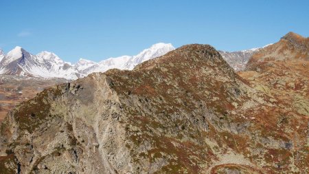 Le Montet et son éboulement non daté. Mont Blanc en arrière-plan.