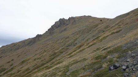 Aperçu du sommet de la Loubatière et de l’antécime (la pointe rocheuse), à droite le Petit Collet