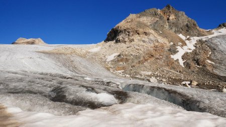 Petites crevasses sur le front du glacier.
