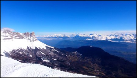 De Grande Sœur Aghate, Mont Blanc, Belledonne Grande Rousse, Taillefer vus du Rocher du Playnet..