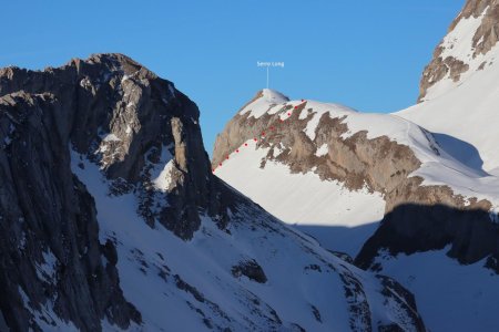 Zoom : La jonction délicate pour accéder au sommet de Serre Long