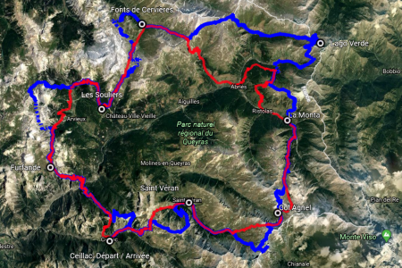 Comparaison Tour du Queyras proposé (Bleu) et GR58 conventionnel (Rouge)