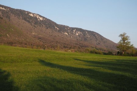 Le cheminement sur un joli plateau, au pied du versant ouest du Grand Crêt d’Aup.