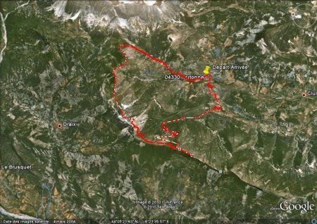 La trace de la randonnée Google Earth