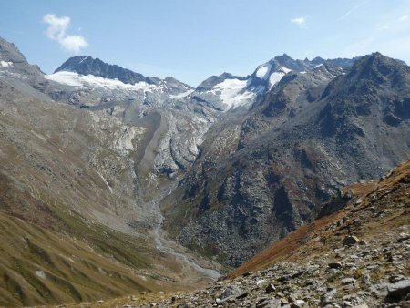 Glacier des Sources de l’Arc et vallon venant de l’Ecot.