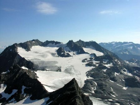 Vue sur le glacier de Chavière (col Thorens-Aiguille Péclet-Col Gébroulaz-Aiguille et dôme Polset )