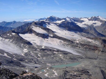 Les glaciers de Haute Maurienne, sauf celui du Grand Méan, masqué.