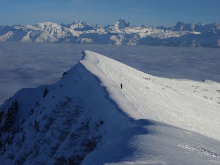 Un skieur arrive au sommet Est.