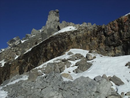 La petite barre rocheuse à grimper pour arriver au sommet.