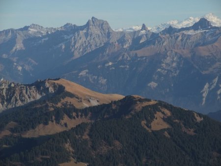 Vue sur les Alpes suisses : Les Muverans, et derrière le Weisshorn.