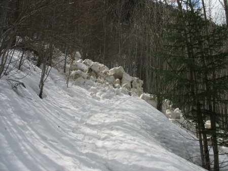 Sentier de descente coupé par l’avalanche du Beau Molard