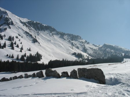 Mur de pierres dressées séparant les alpages des Moines d’Aillon et de Bellevaux
