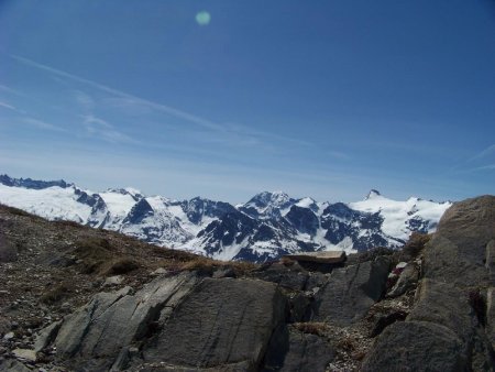 Du Mulinet à l’Albaron depuis le sommet des Tretêtes.