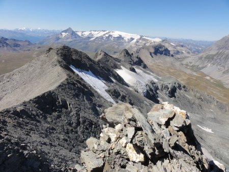 Glaciers de la Vanoise, Dent Parrachée, et au fond à gauche, le massif des Ecrins