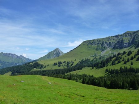 L’accès à la pointe des Arlicots par la pente herbeuse et la montagne de la Lanche.