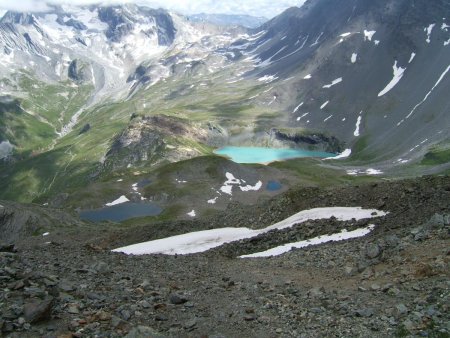 Au Col des Fonds (2907 m) Lac Blanc (2450 m) et Eaux Noires (2450 m)