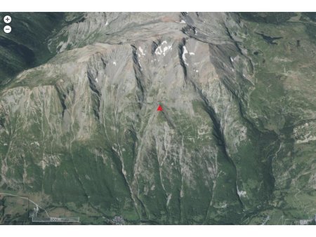 Vue Géoportail en 3D de la position du Grain de Chalvet dans le versant est du massif du Taillefer