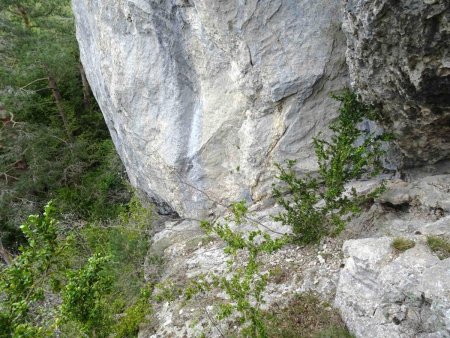 Vue du haut : la rampe d’accès mi-rocher mi-végétation